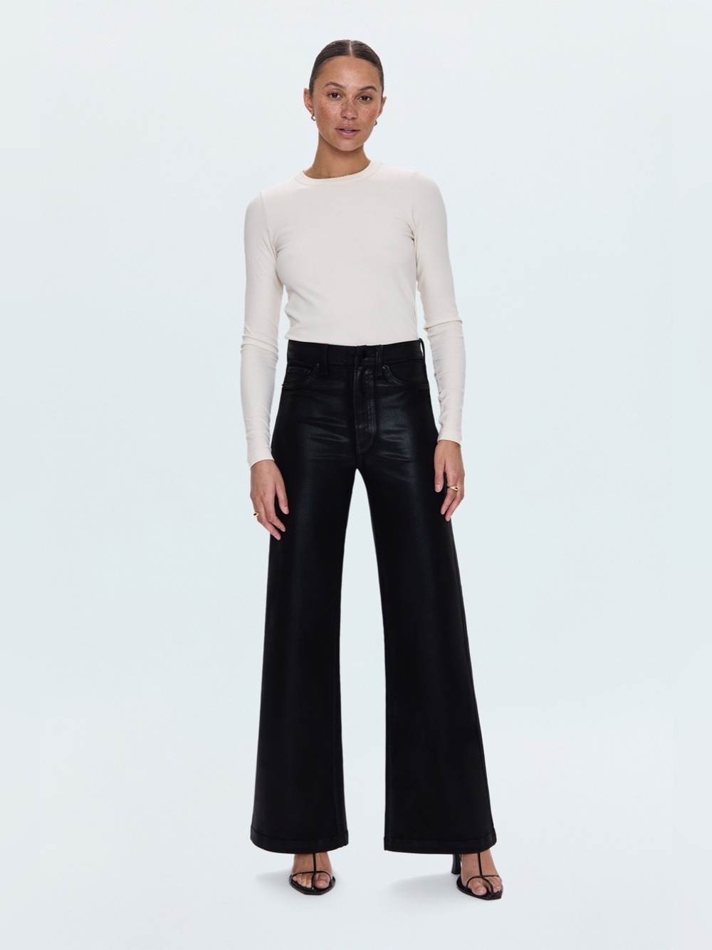 pistola Lana Black coated noir high rise ultra Wide-Leg Pants size 24